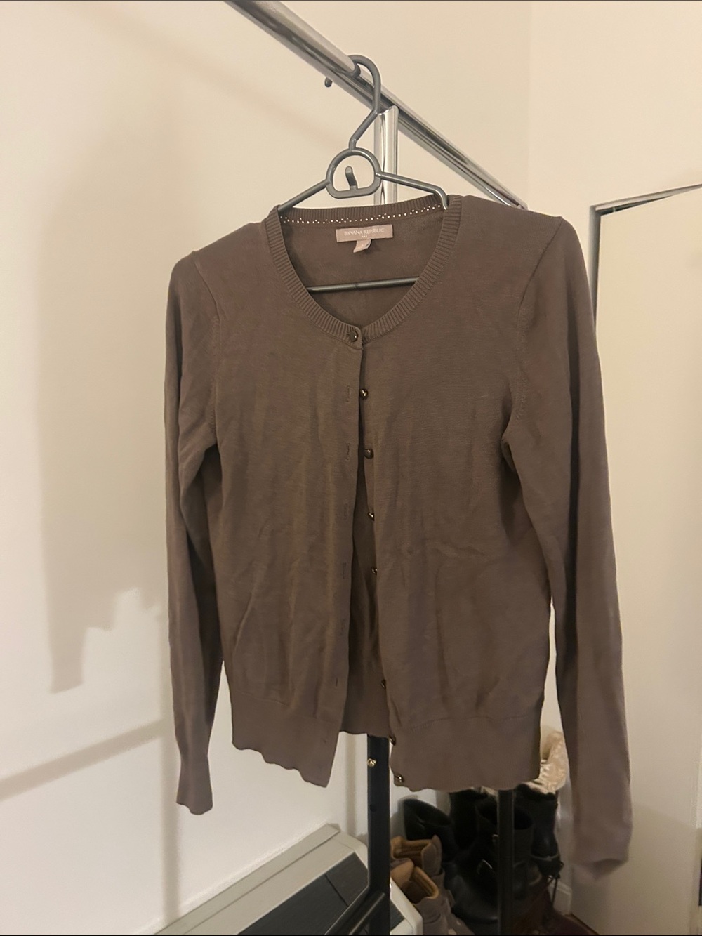 Banana Republic Brown Crewneck Button-Front Cardigan